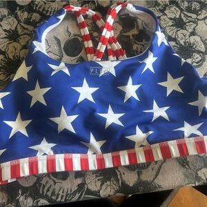 Fleo Red and White Striped sports bra